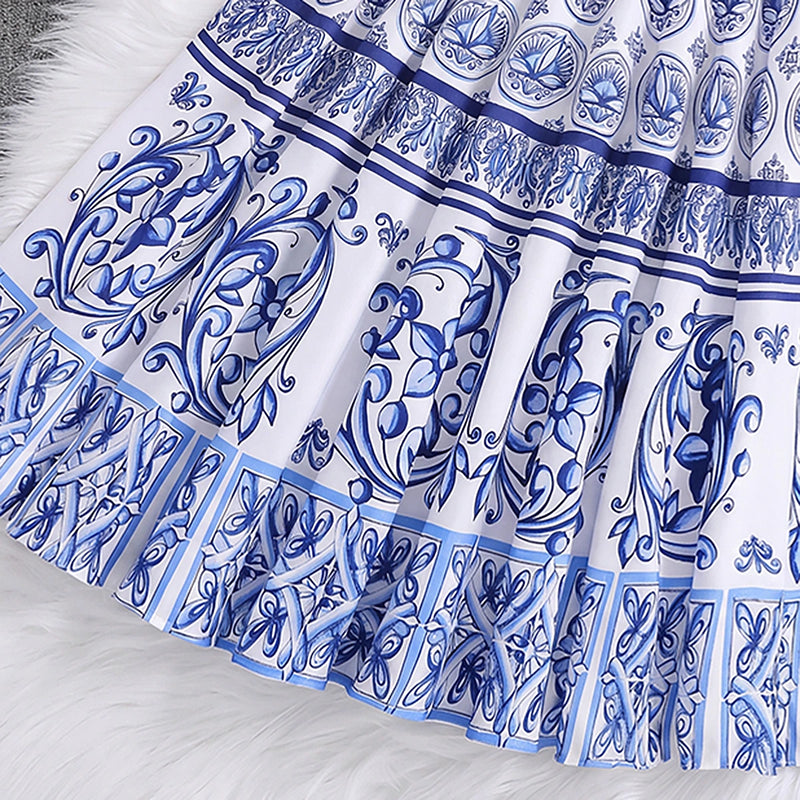 Girls Blue Ethnic Print Sleeveless Top With Skirt Sets 2 pc. Sets