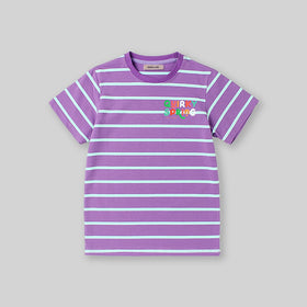 Girls Striped Short Sleeves T-Shirt Tshirts Purple 6-7 Y 