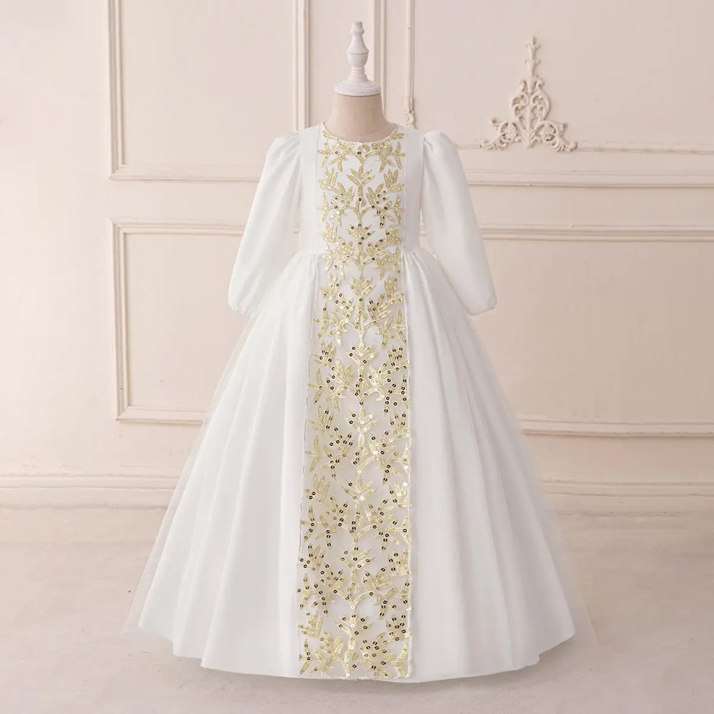 Girls White Embroidered Puff Sleeves Maxi Dress Casual Dresses White 3-4 Y