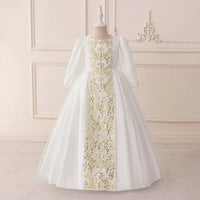 Girls White Embroidered Puff Sleeves Maxi Dress Casual Dresses White 3-4 Y