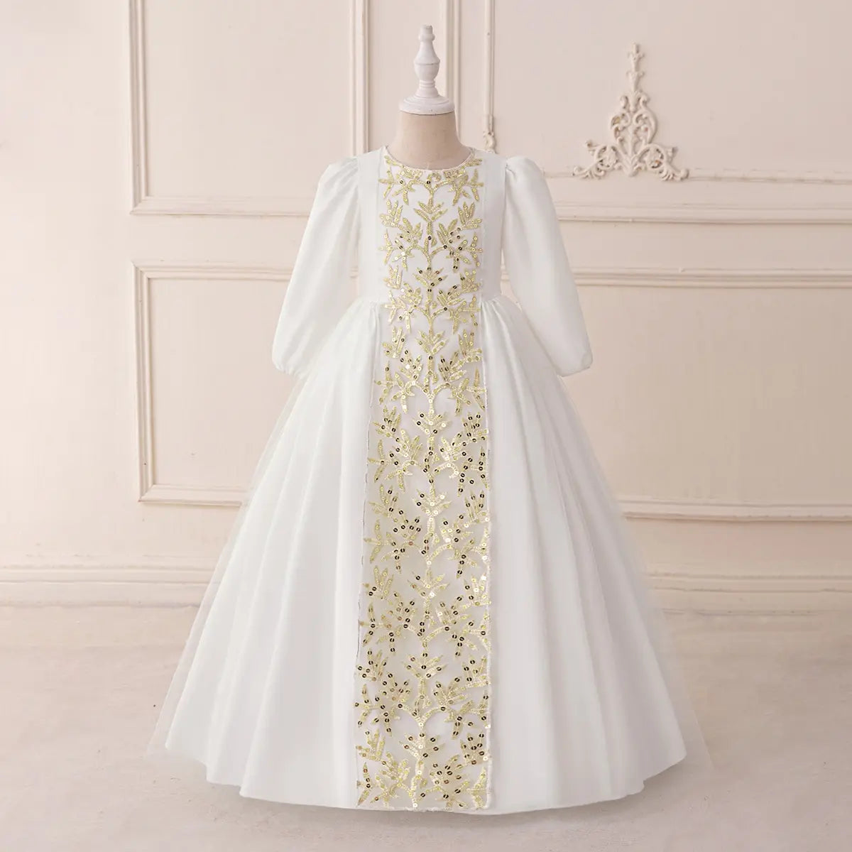 Girls White Embroidered Puff Sleeves Maxi Dress Casual Dresses White 3-4 Y