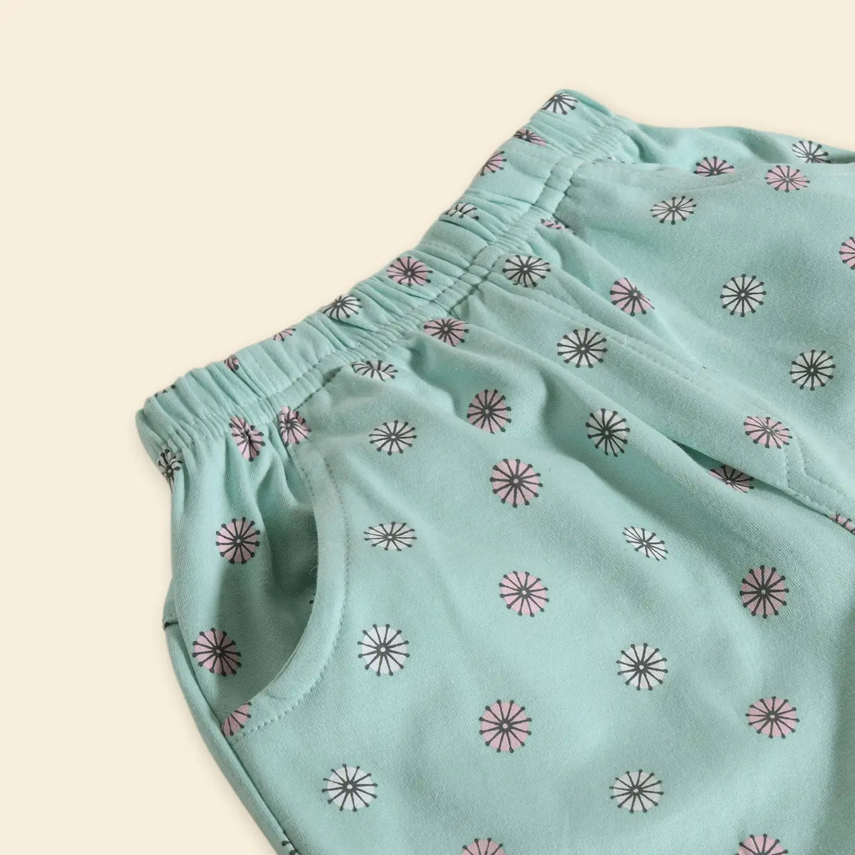 Girls Sea Green Floral Printed Top With Shorts Co-ord Sets Sets