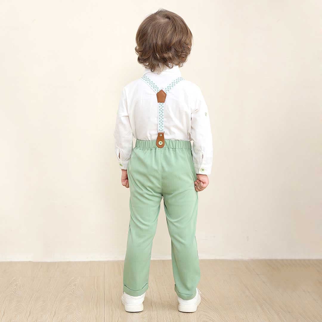 Boys Long Sleeve Shirt With Suspender Pants Set Sets   