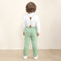 Boys Long Sleeve Shirt With Suspender Pants Set Sets   