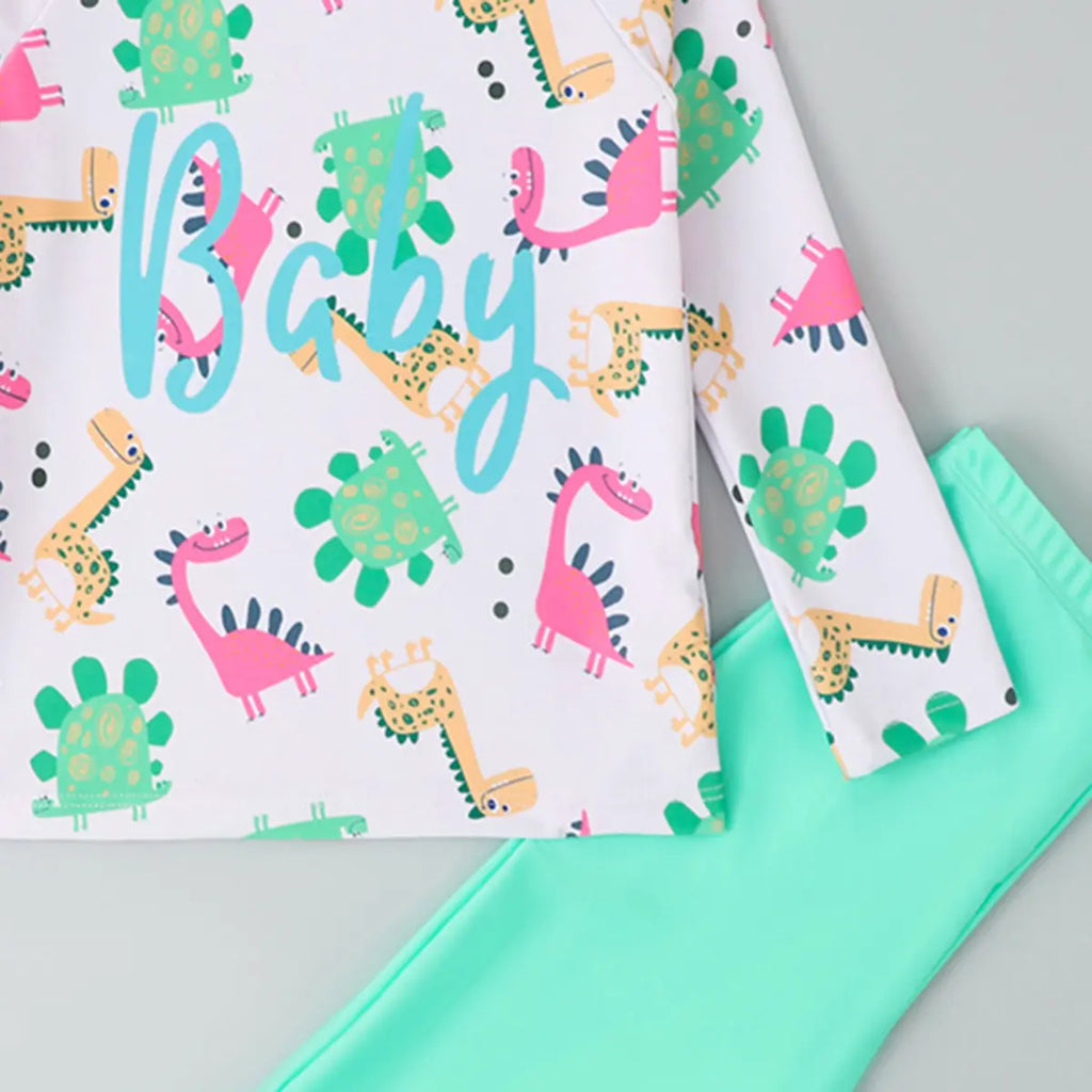 Boys Sea Green Animals Printed T-Shirt With Shorts Swimwear Sets Beachwear