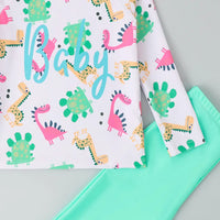 Boys Sea Green Animals Printed T-Shirt With Shorts Swimwear Sets Beachwear