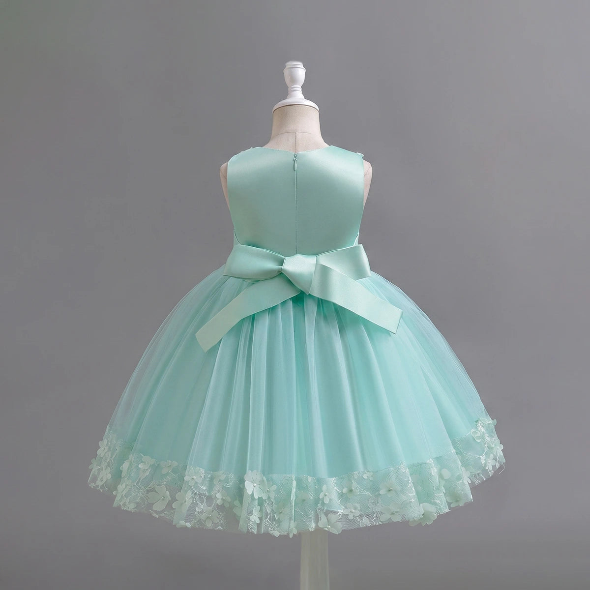 Girls Light Green Floral Applique Sleeveless Tutu Party Wear Dress Party Dresses