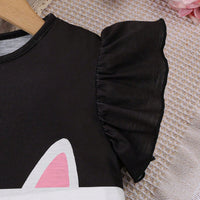 Girls Black-Pink Kitty Print Peplum Top Tops