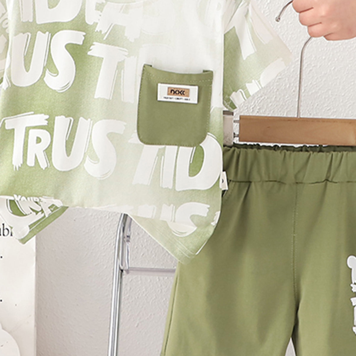 Boys Green Printed Contrast Pocket T-Shirt With Shorts Set 2 pc. Sets