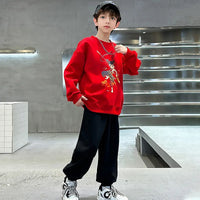 Boys Red Graphics Printed Oversized Sweatshirt With Jogger Co-ord Sets Sets