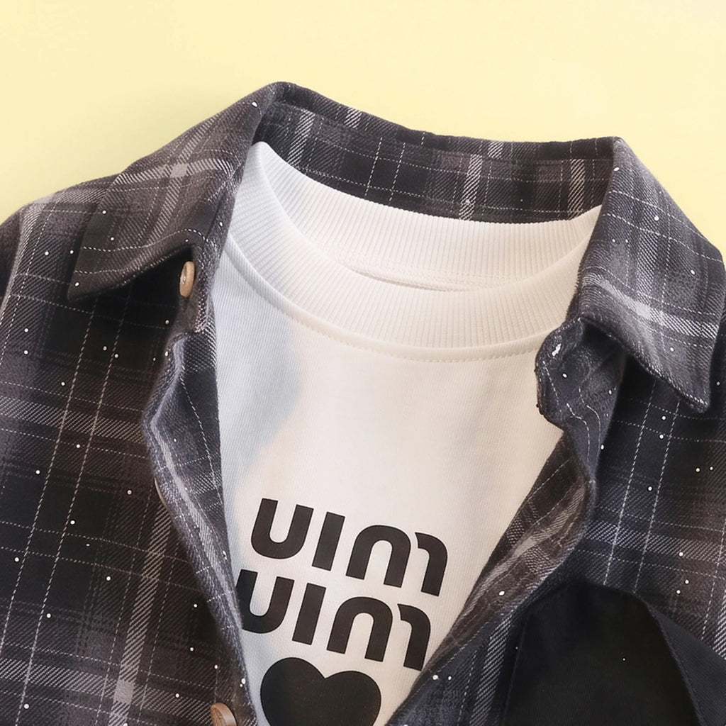 Boys Black Checked Shirt With T-Shirt And Denim Pants Sets 3 pc. Sets