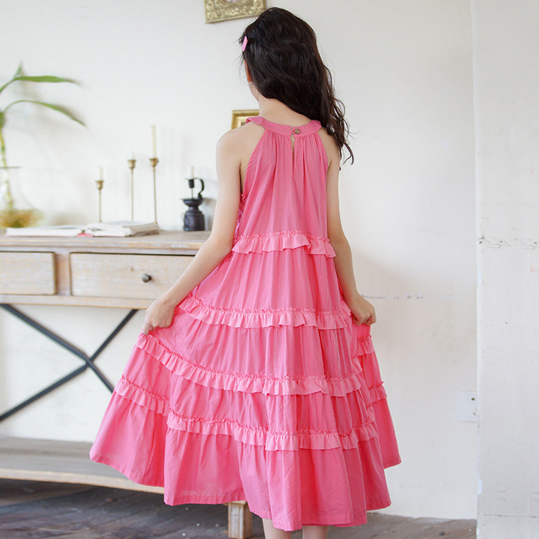Girls Halter Neck Sleeveless Tiered Dress Casual Dresses   