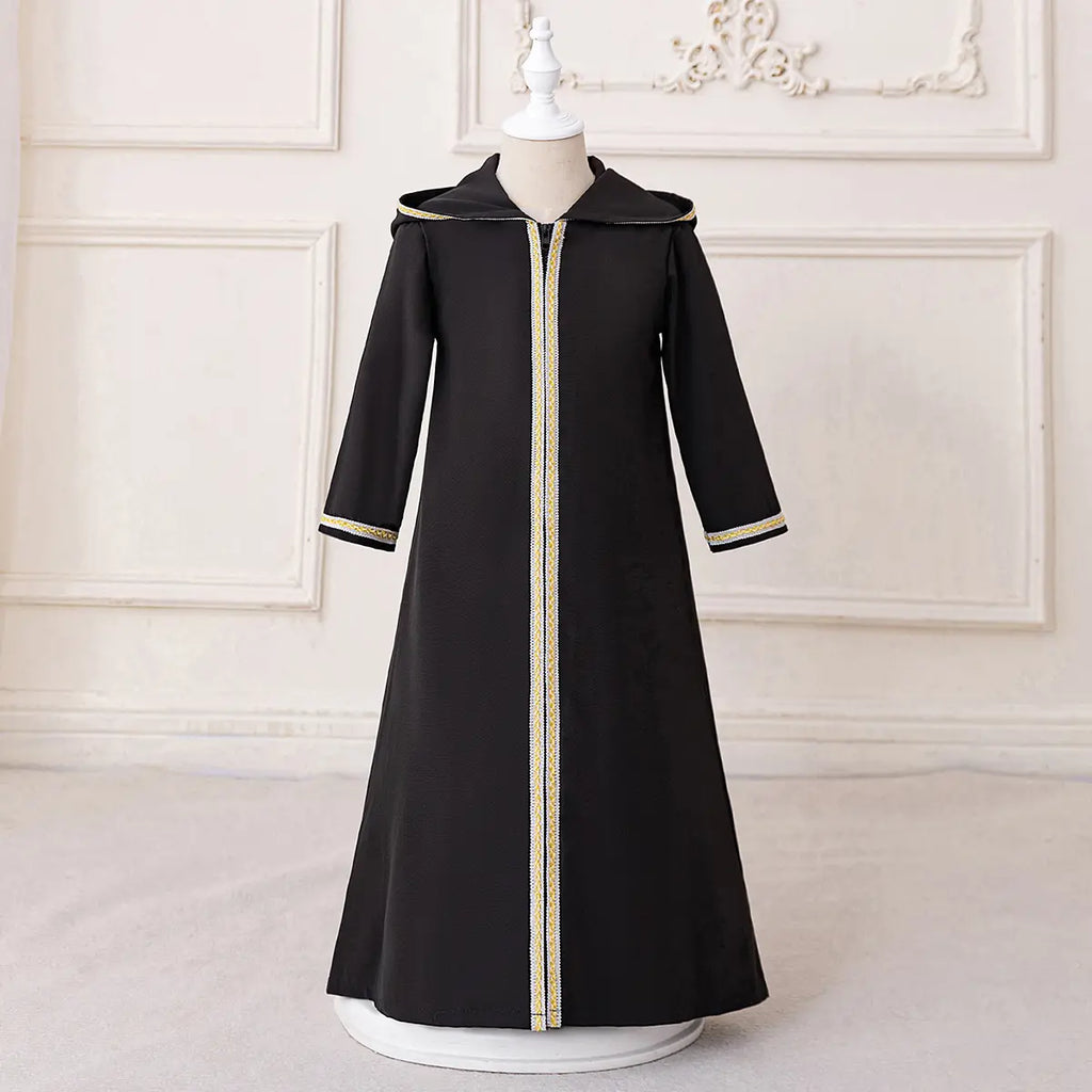 Girls Black Hooded Abaya Dress With Long Sleeves Casual Dresses Black 3-4 Y