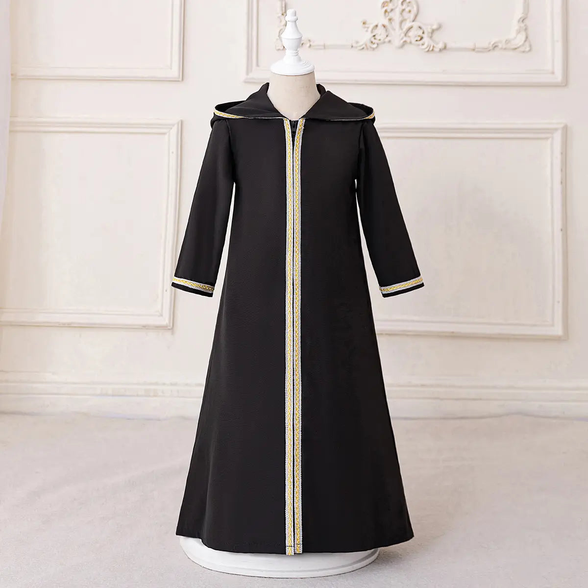 Girls Black Hooded Abaya Dress With Long Sleeves Casual Dresses Black 3-4 Y