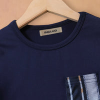 Boys Navy Blue Long Sleeves T-Shirt With Checked Pants Set 2 pc. Sets