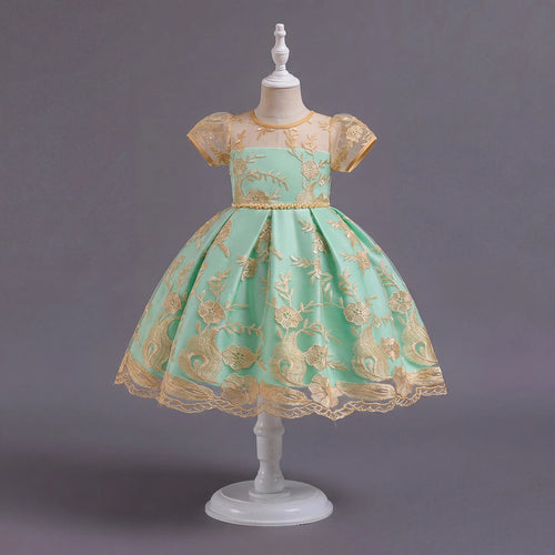 Girls Sea Green Floral Embroidered Fit & Flare Party Wear Dress Party Dresses Sea Green 3-4 Y