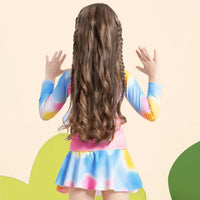Girls Light Blue Typographic Printed T-Shirt With Skirt Swimwear Sets Sets