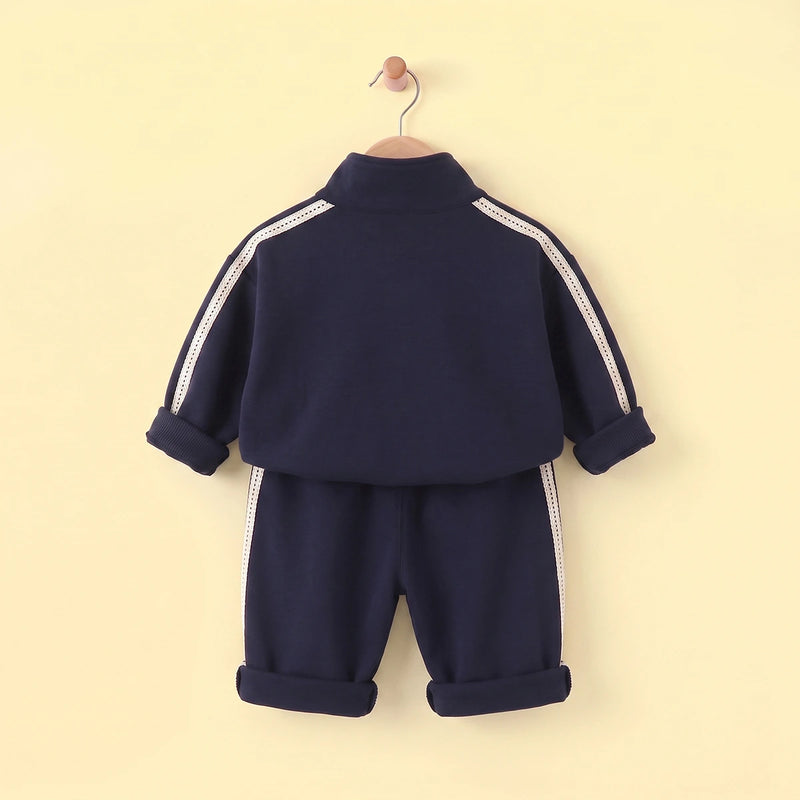 Boys Dark Blue Solid Sweatshirt With Pants Co-ord Set 2 pc. Sets
