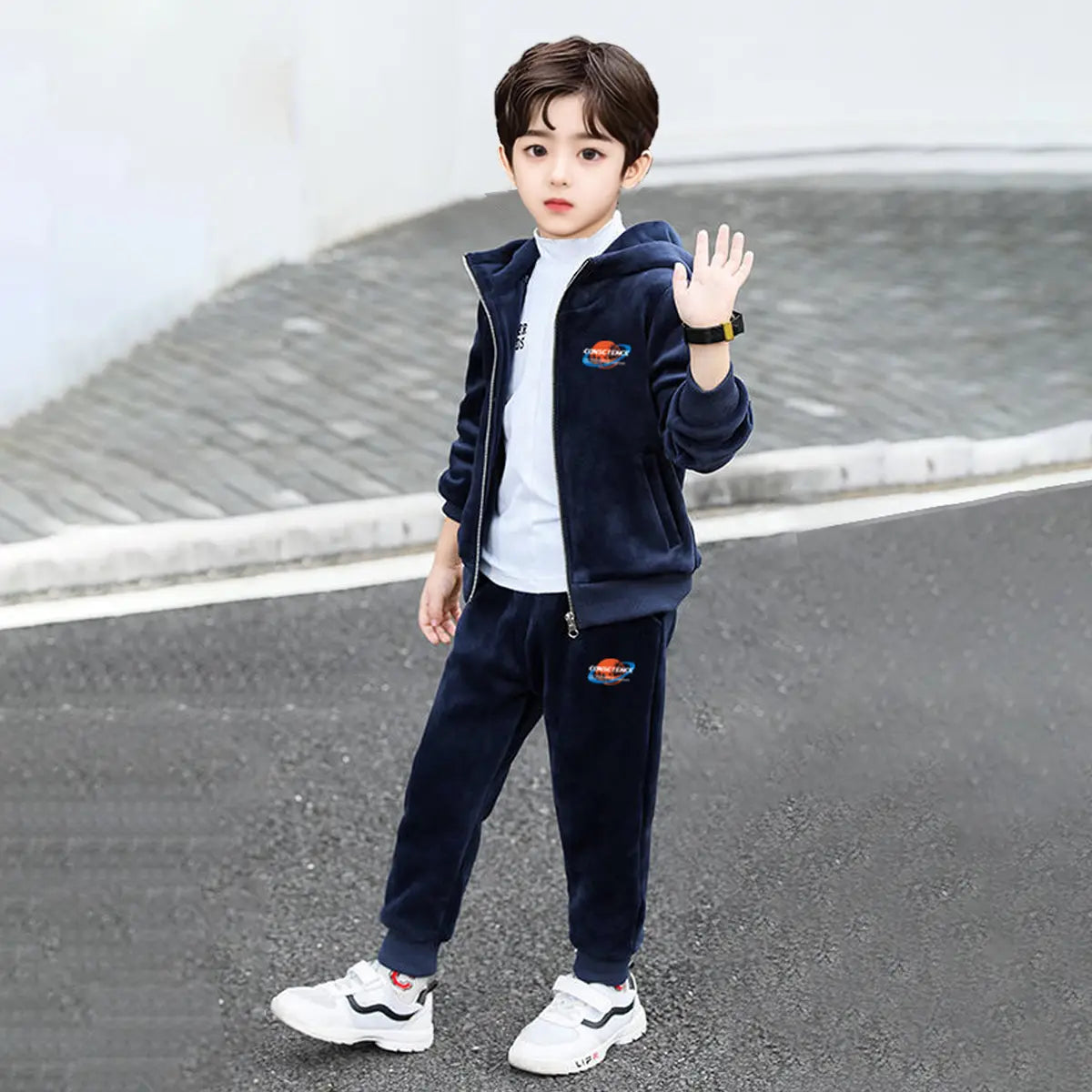 Boys Navy Blue Hooded Zipper Jacket With Jogger Co-ord Sets Sets Navy Blue 5-6 Y
