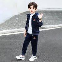 Boys Navy Blue Hooded Zipper Jacket With Jogger Co-ord Sets Sets Navy Blue 5-6 Y