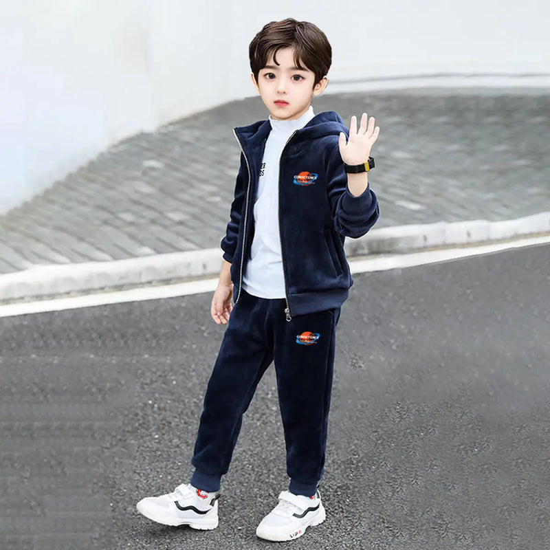 Boys Navy Blue Hooded Zipper Jacket With Jogger Co-ord Sets Sets Navy Blue 5-6 Y