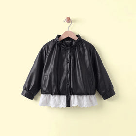 Girls Black Faux Leather Long Sleeve Jacket Coats & Jackets Black 1-2 Y