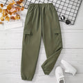 Boys Olive Green Solid Elasticated Bottom Cargo Trouser Cargo Pants Olive 7-8 Y