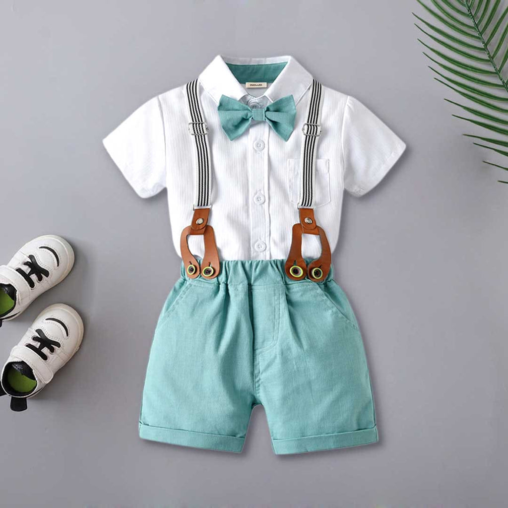 Boys Body Suit Shirt with Bow & Suspender Shorts Set