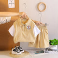 Boys Khaki Stripes Hal Ziper Polo T-Shirt With Shorts Sets Sets Khaki 1-2 Y