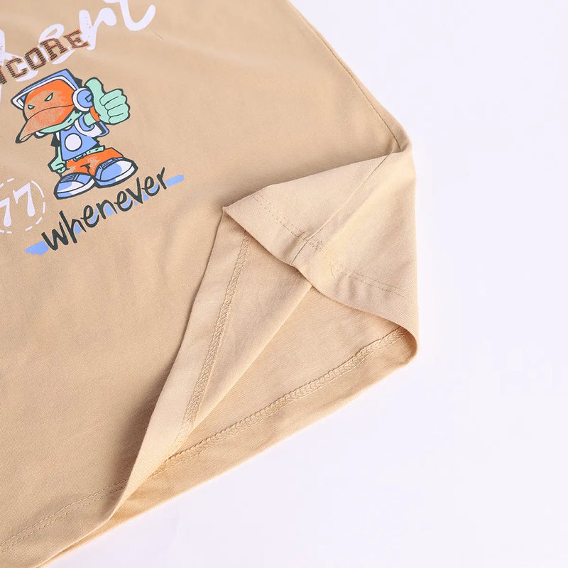 Boys Khaki Graphics Print T-Shirt With Elasticated Pants Sets Sets