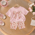 Girls Light Pink Floral Print Short Sleeve T-Shirt With Shorts Sets 2 pc. Sets Light Pink 3-4 Y