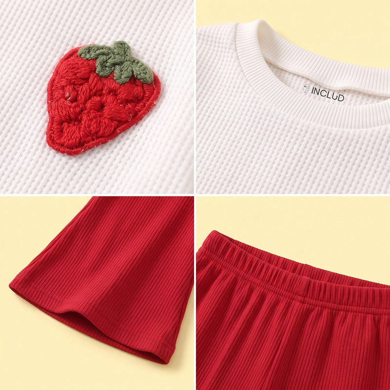 Girls White Strawberry Applique Top With Pants Sets 2 pc. Sets