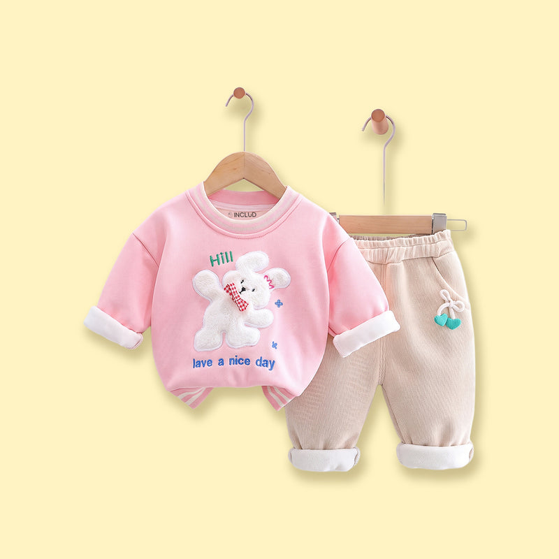 Girls Pink Bunny Applique Sweatshirt & Pants Sets Sets Pink 1-2 Y