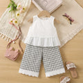 Girls White Floral Embroidered Top With Checked Pants Sets Sets White 1-2 Y