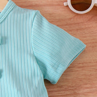 Girls Sea Green Floral Applique Short Sleeve Top With Shorts Sets 2 pc. Sets