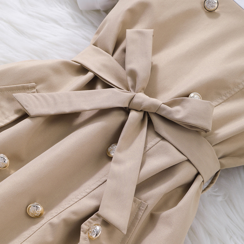 Girls Khaki Short Sleeves Round Neck Fit & Flare Dress Casual Dresses