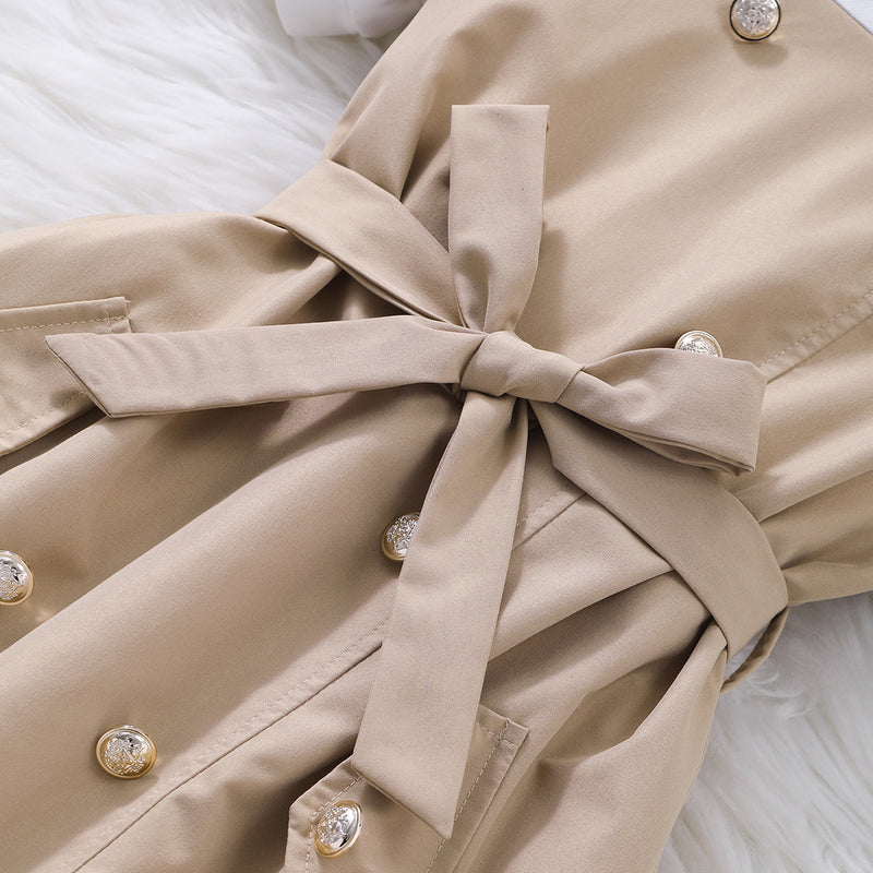 Girls Khaki Short Sleeves Round Neck Fit & Flare Dress Casual Dresses
