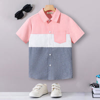 Boys Pink Short Sleeve Color-blocked Shirt Shirts