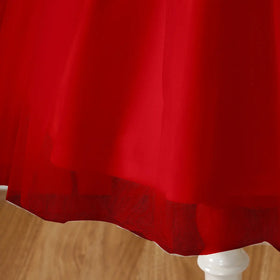 Girls Red Long Sleeves Fit & Flare Party Dress With Lace & Tulle Overlay Party Dresses