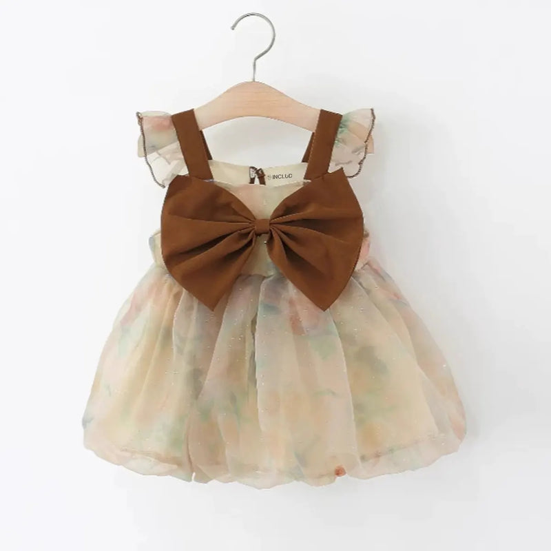 Girls Multicolor Floral Mesh Overlay Fit & Flare Dress Casual Dresses