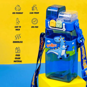 Kids Blue Dinosaur Dual-Spout Sipper Water Bottle with Strap Trending Accessories