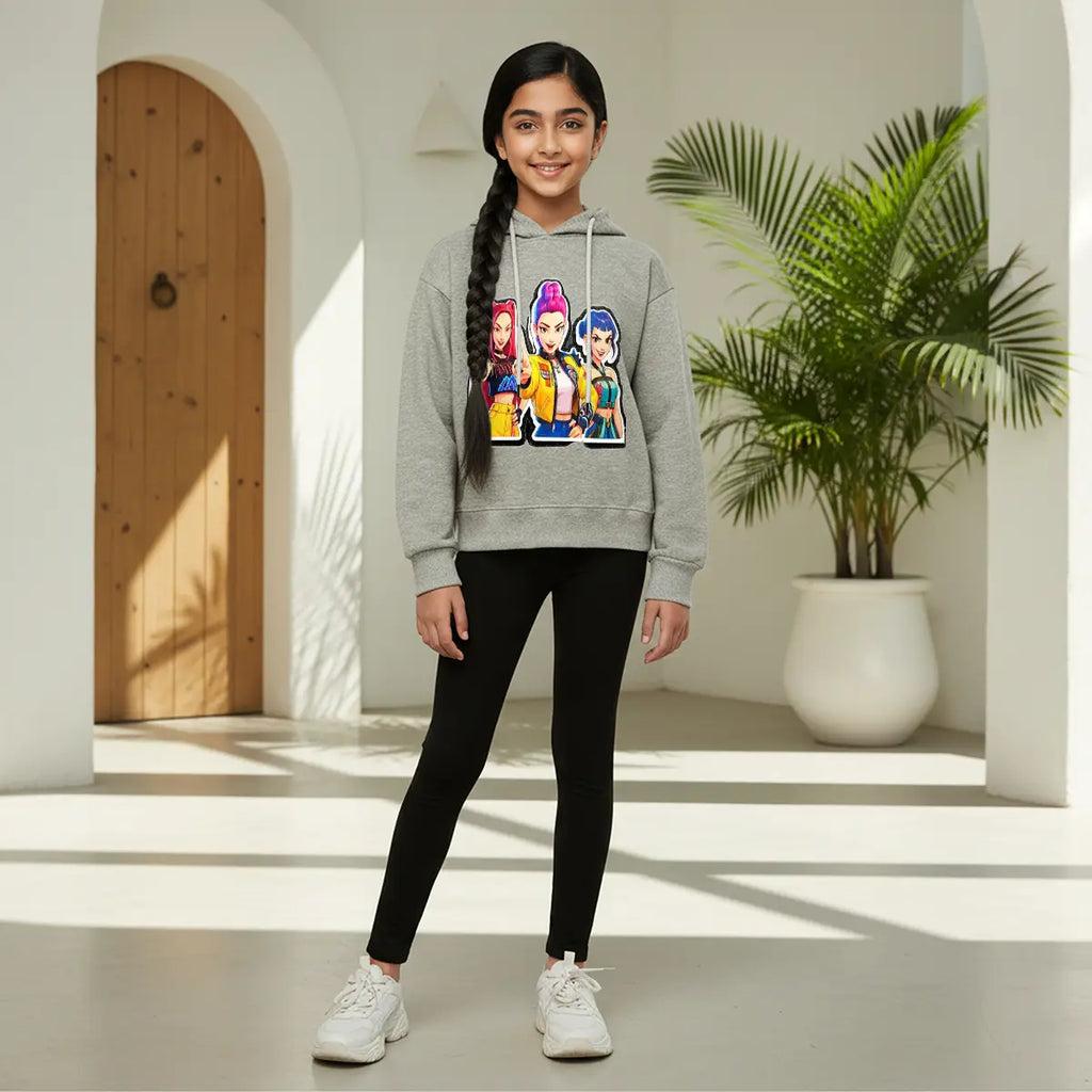 Girls Grey K-Pop Graphics Hoodie Sweatshirts & Hoodies Grey 6-7 Y