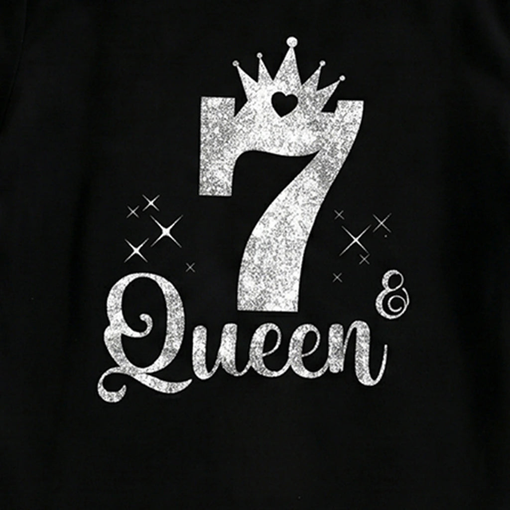 Girls Black Crown Queen Graphic Short Sleeve T-Shirt Tshirts