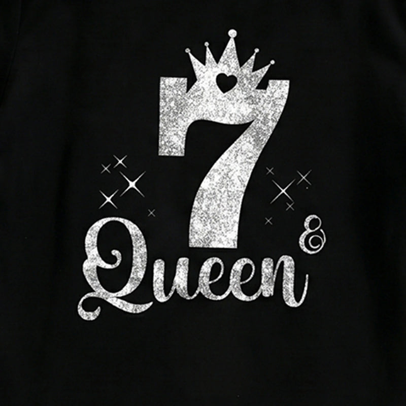Girls Black Crown Queen Graphic Short Sleeve T-Shirt Tshirts