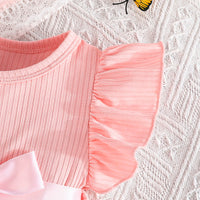Girls Peach Star Printed Flutter Sleeves Dress Casual Dresses
