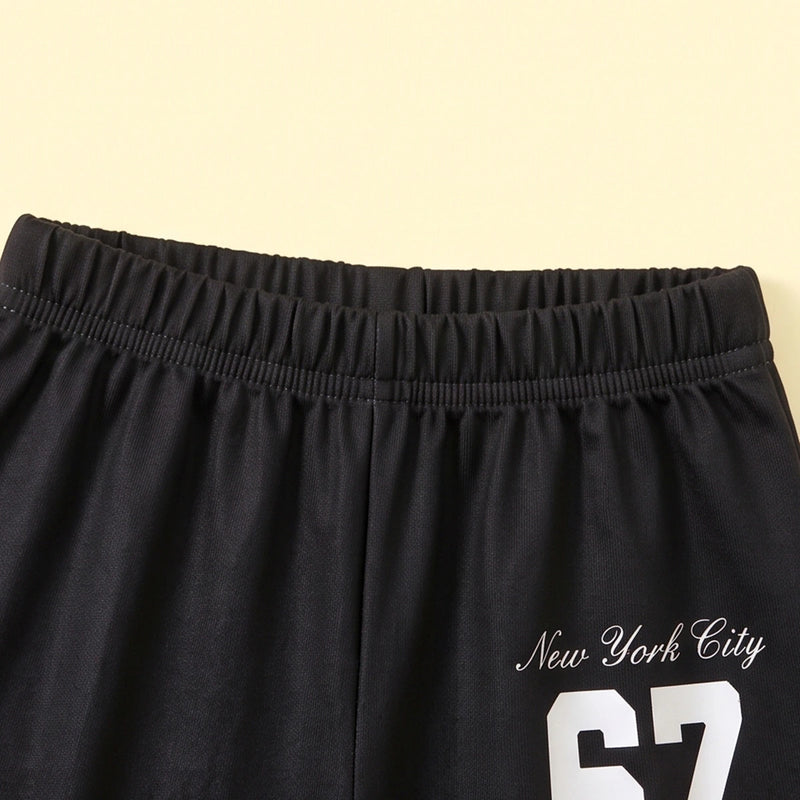 Girls Black Typographic Crop Sweatshirt & Flared Pants Co-ord Sets Sets