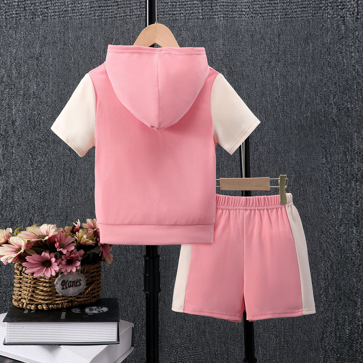 Boys Pink Hooded Shacket with Shorts Set Sets
