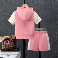 Boys Pink Hooded Shacket with Shorts Set Sets
