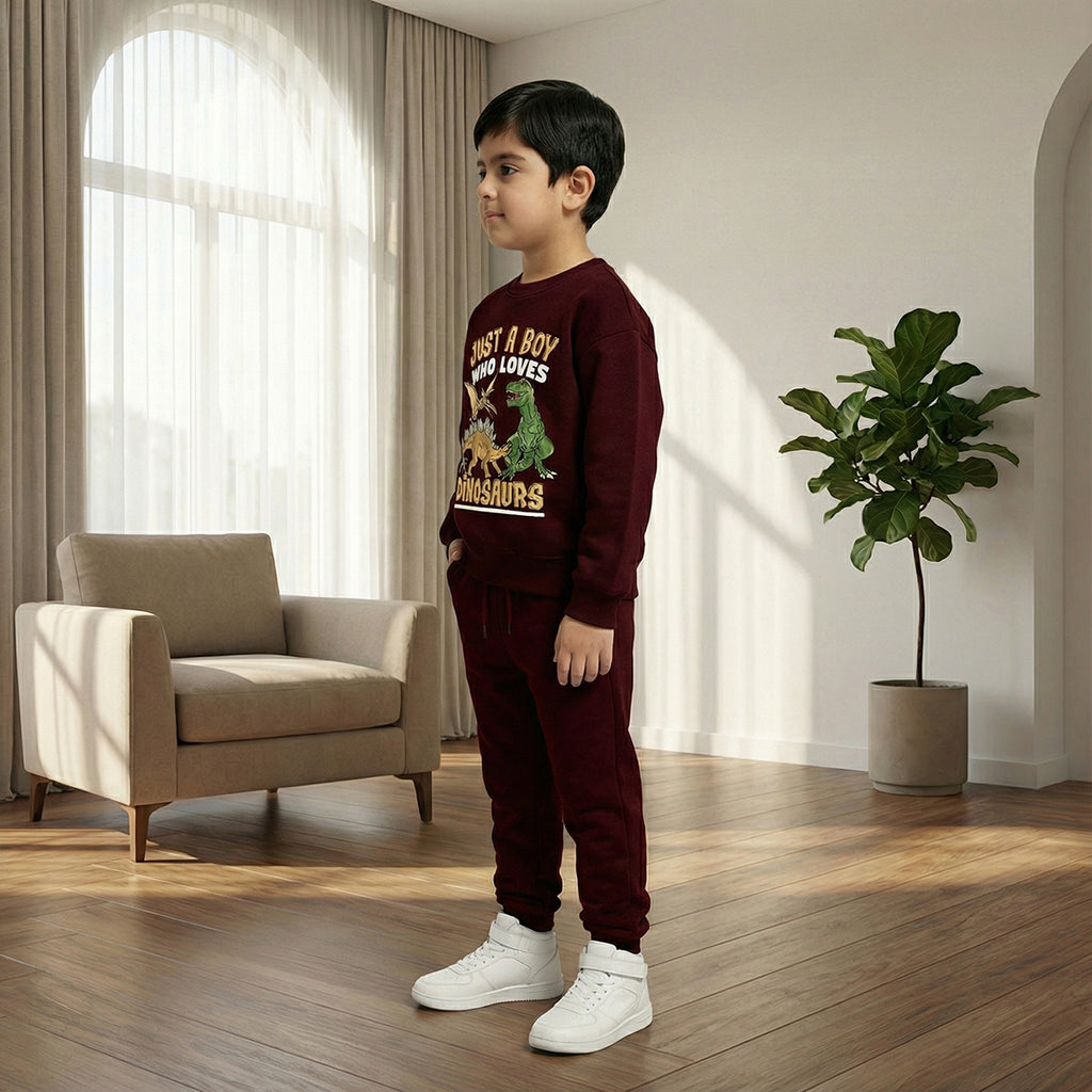 Boys Maroon Graphics Round Neck Sweatshirt With Joggers Sets 2 pc. Sets