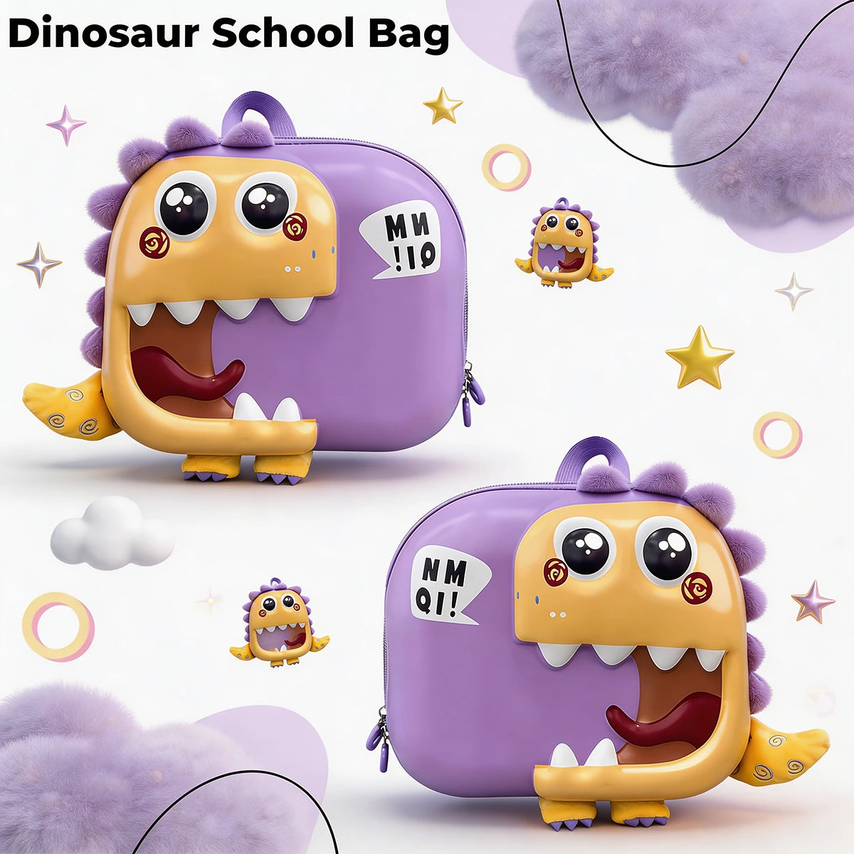 Kids Purple 3D Dinosaur Hard-Shell Backpack Trending Accessories